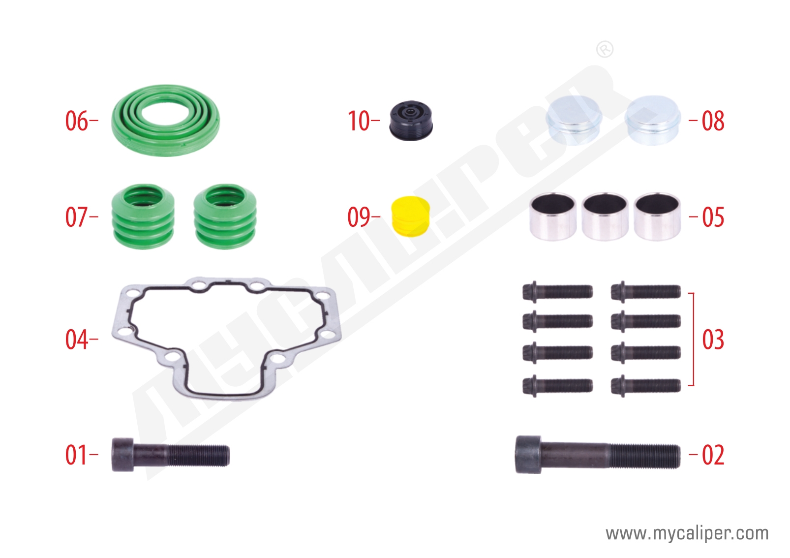 Caliper Bolts, Seals & Gasket Repair Kit